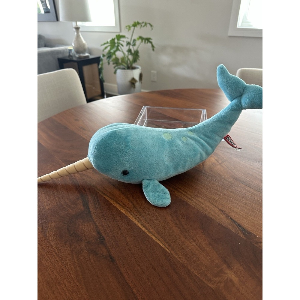 Douglas Turquoise Narwhal Spike 19"‎ Big Blue Teal Plush Aquatic Animal Ocean
